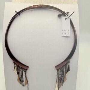 White House Black Market cuff statement Necklace gift brass brown rare $55